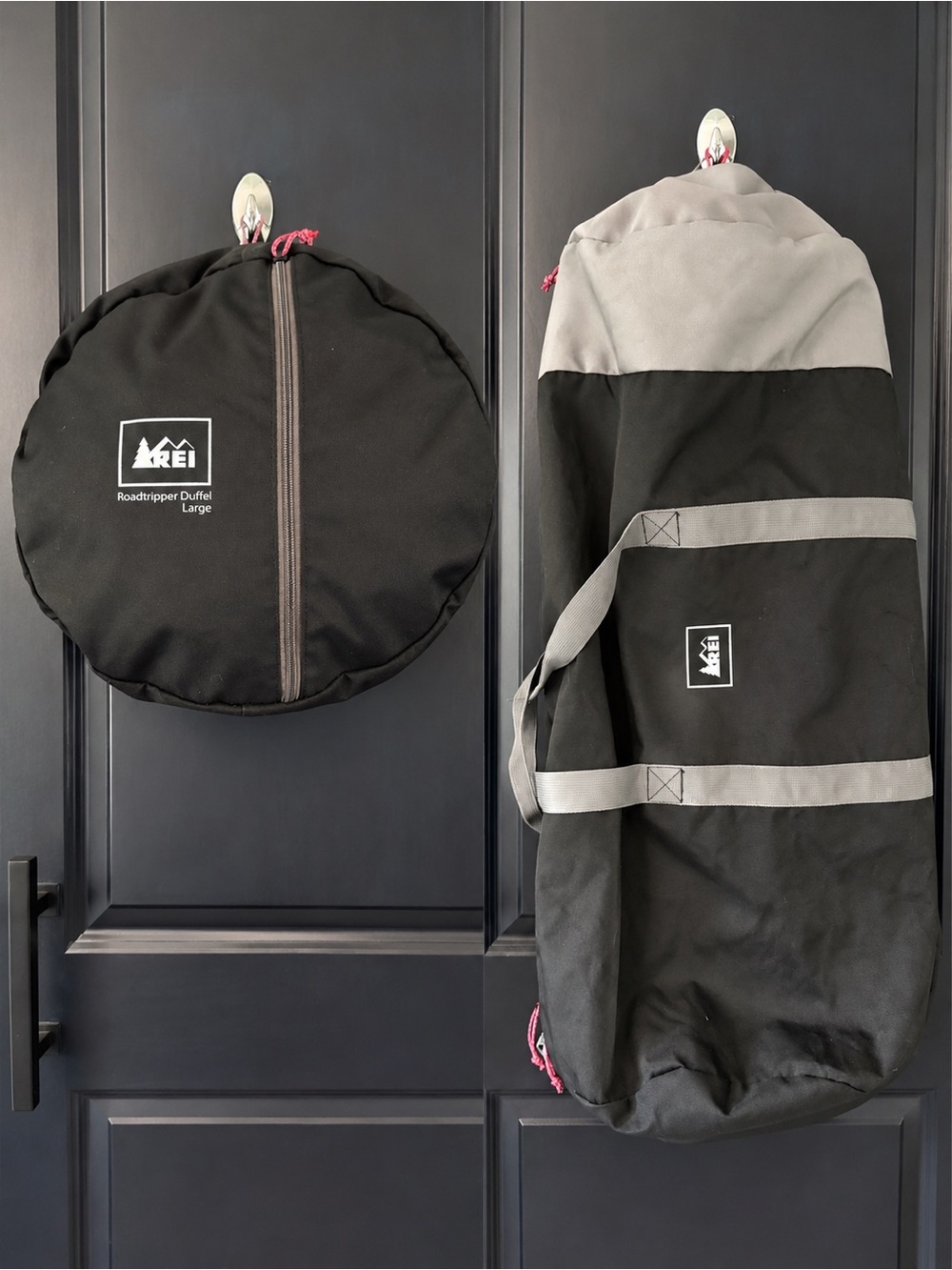 REI Black and Gray Duffel Bag with REI Patch Road Tripper Large